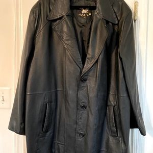 Leather Coat - size XLT. Black. 100% Leather.